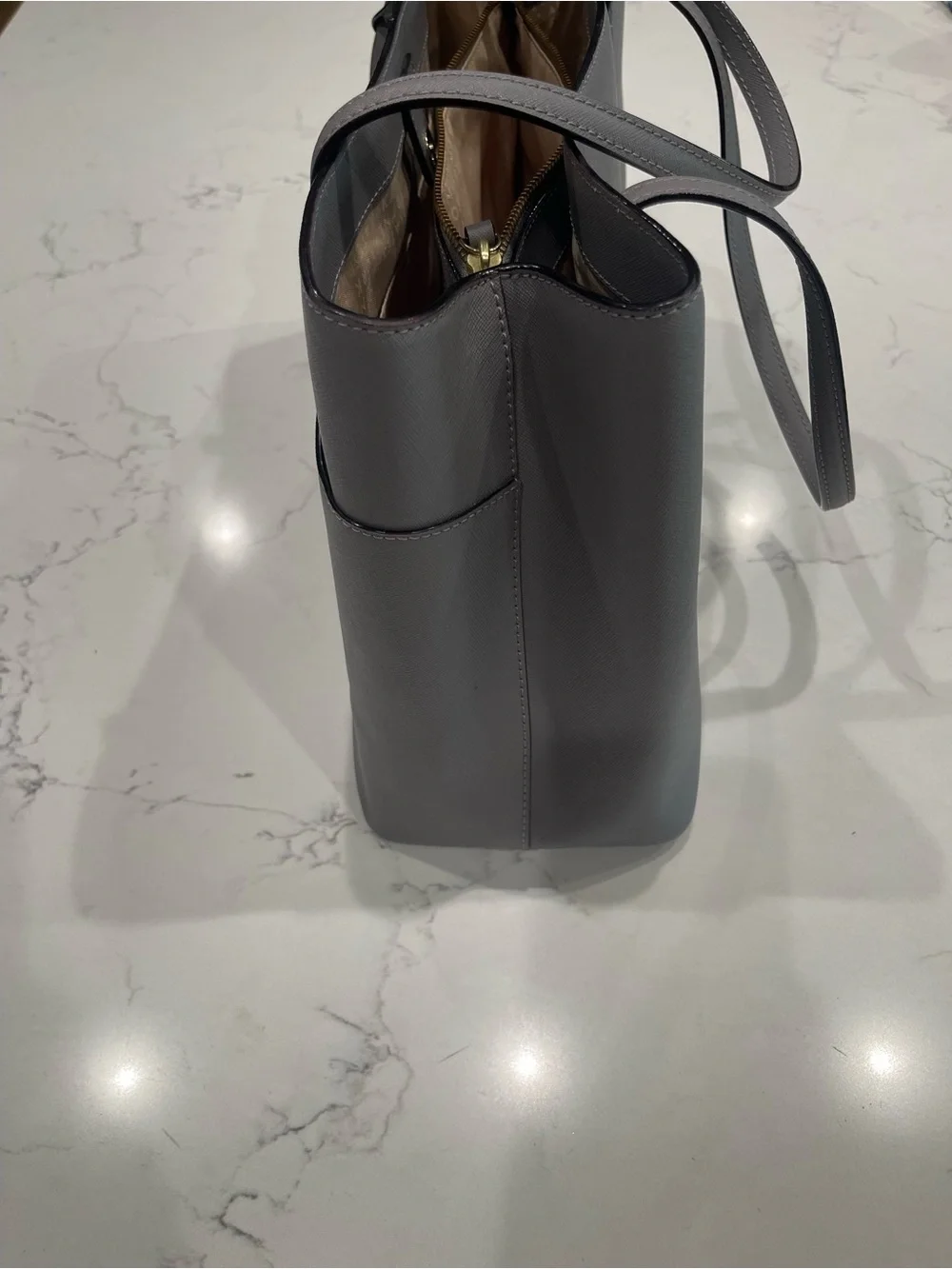 kate spade Gray Structured Saffiano Tote with Gold Plaque